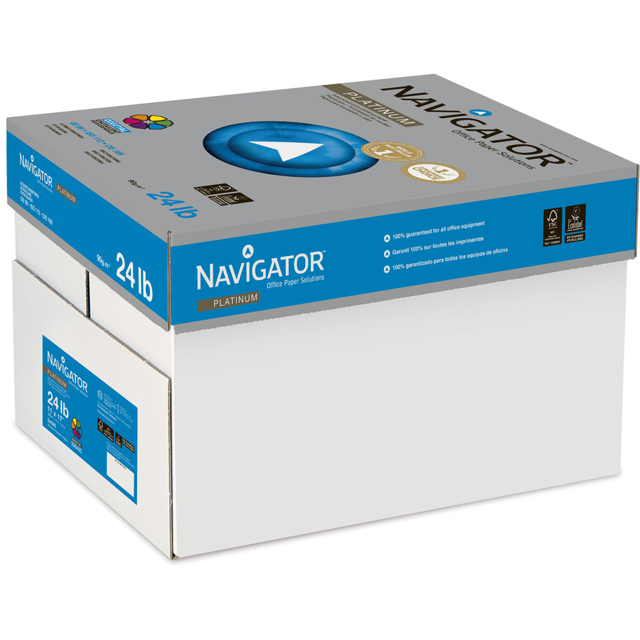 Navigator Platinum Superior Productivity Multipurpose Paper - Silky Touch - Bright White - 99 Brightness - 96% Opacity - 11" x 17" - 24 lb Basis Weight - Extra Smooth - 2500 / Carton - Jam-free - Bright White - 