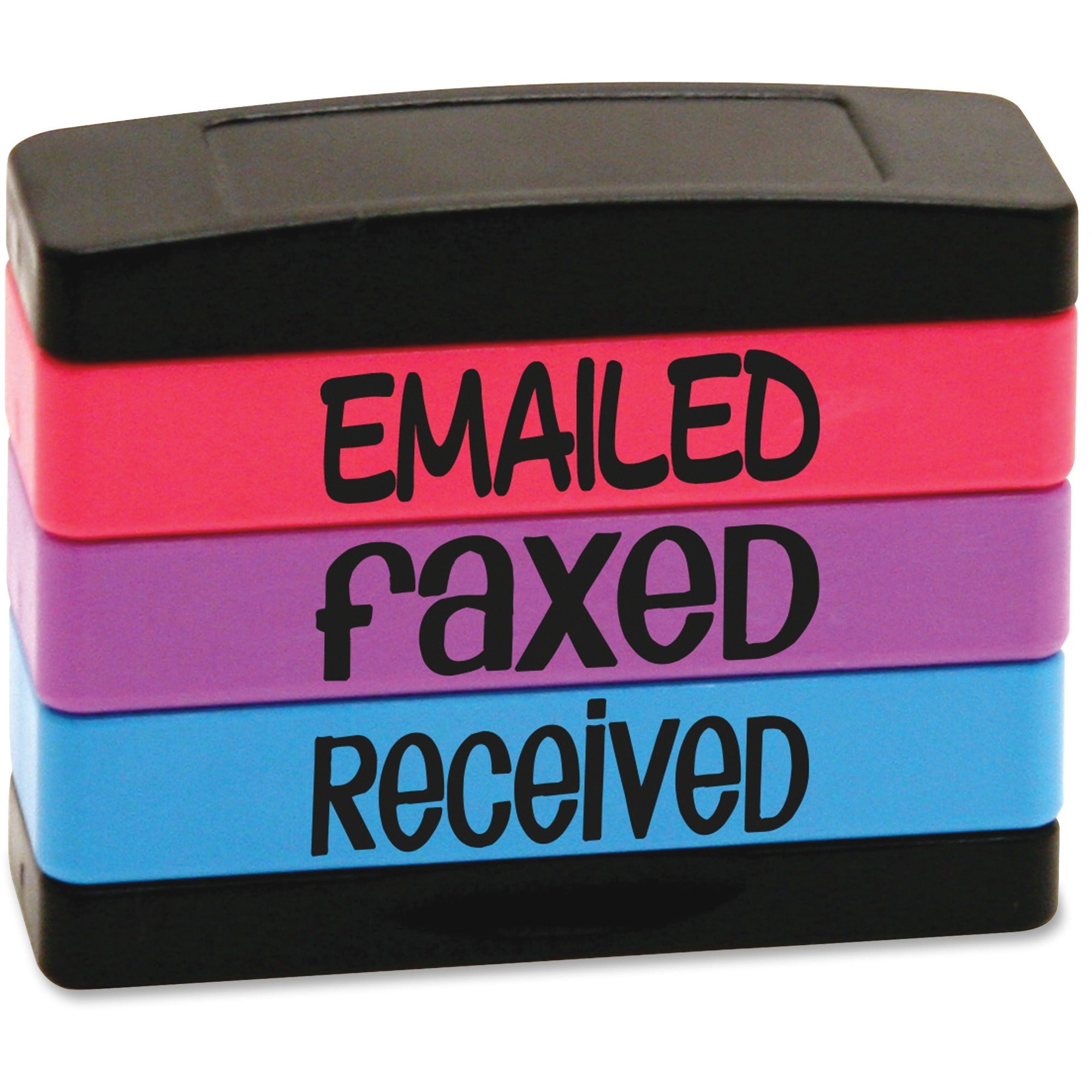 Interlocking Stack Stamp, EMAILED, FAXED, RECEIVED, 1.81" x 0.63", Assorted Fluorescent Ink