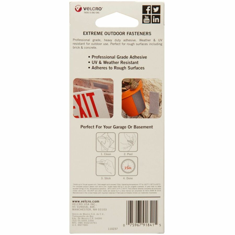 VELCRO 91841 Heavy Duty Extreme Outdoor - 4" Length x 1" Width - Weather Resistant, UV Resistant - For Indoor, Outdoor - 10 / Carton - Black