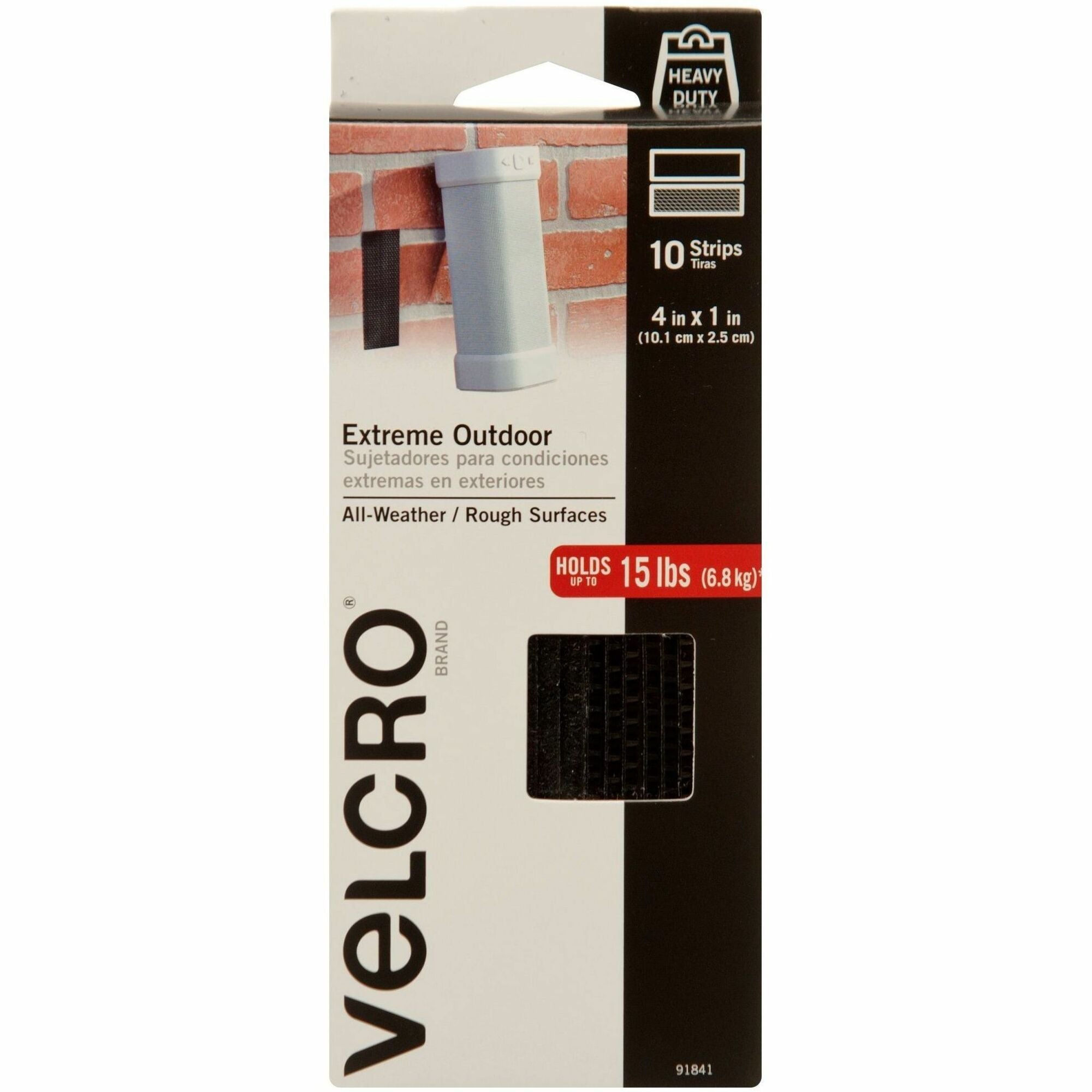 VELCRO 91841 Heavy Duty Extreme Outdoor - 4" Length x 1" Width - Weather Resistant, UV Resistant - For Indoor, Outdoor - 10 / Carton - Black