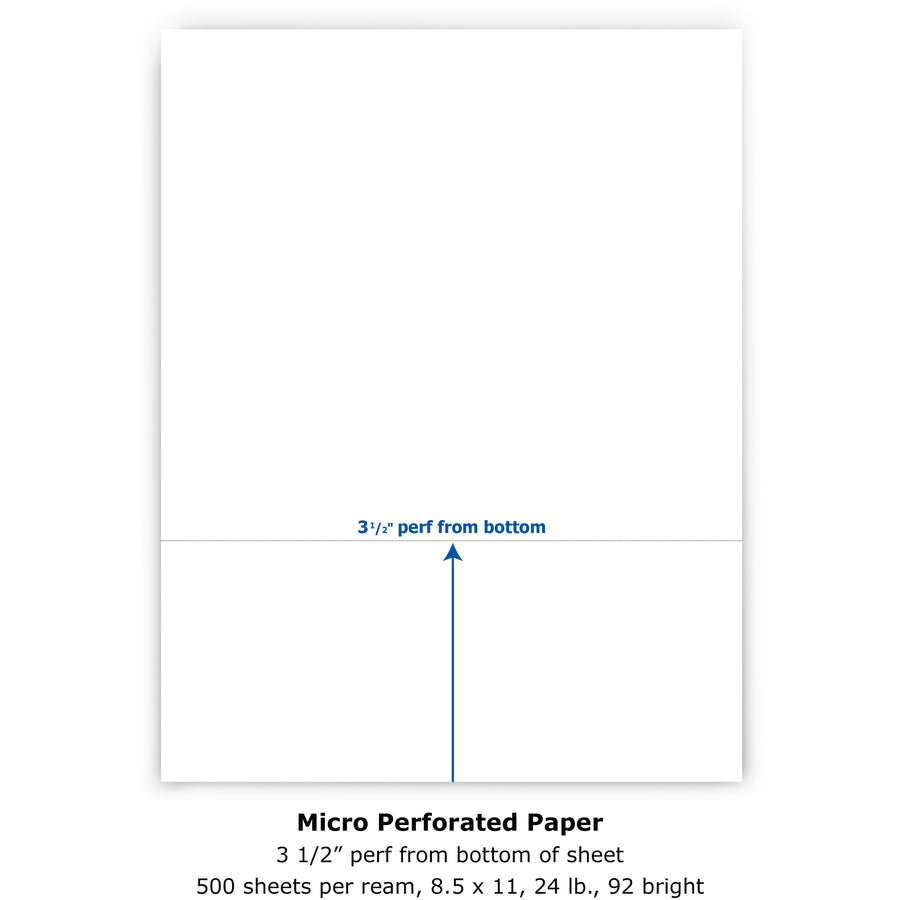 PrintWorks Professional Pre-Perforated Paper for Invoices, Statements, Gift Certificates & More - 92 Brightness - Letter - 8 1/2" x 11" - 24 lb Basis Weight - Smooth - 500 / Ream - Perforated - White - 