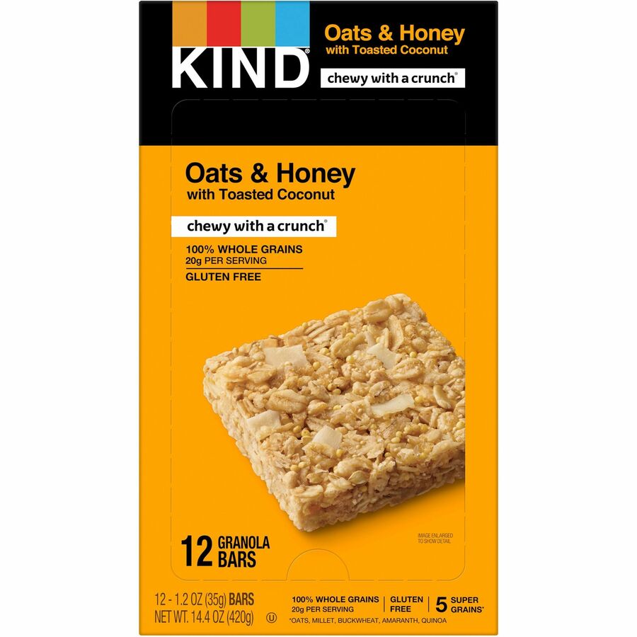 Healthy Grains Bar, Oats and Honey with Toasted Coconut, 1.2 oz, 12/Box