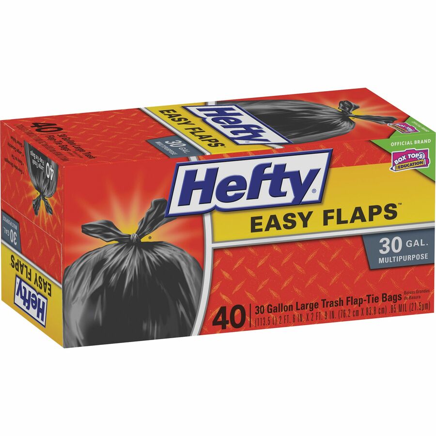 Easy Flaps Trash Bags, 30 gal, 1.05 mil, 30" x 33", Black, 40/Box