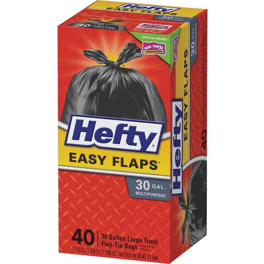 Easy Flaps Trash Bags, 30 gal, 1.05 mil, 30" x 33", Black, 40/Box