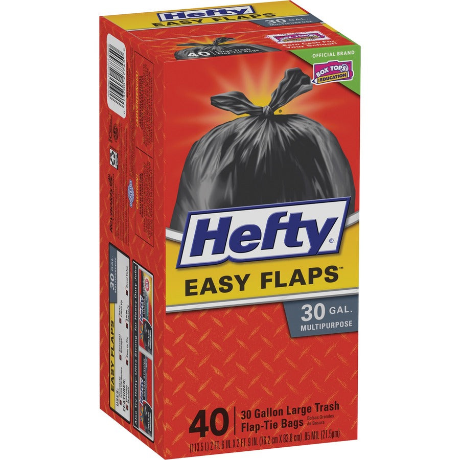Easy Flaps Trash Bags, 30 gal, 1.05 mil, 30" x 33", Black, 40/Box