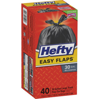 Easy Flaps Trash Bags, 30 gal, 1.05 mil, 30" x 33", Black, 40/Box