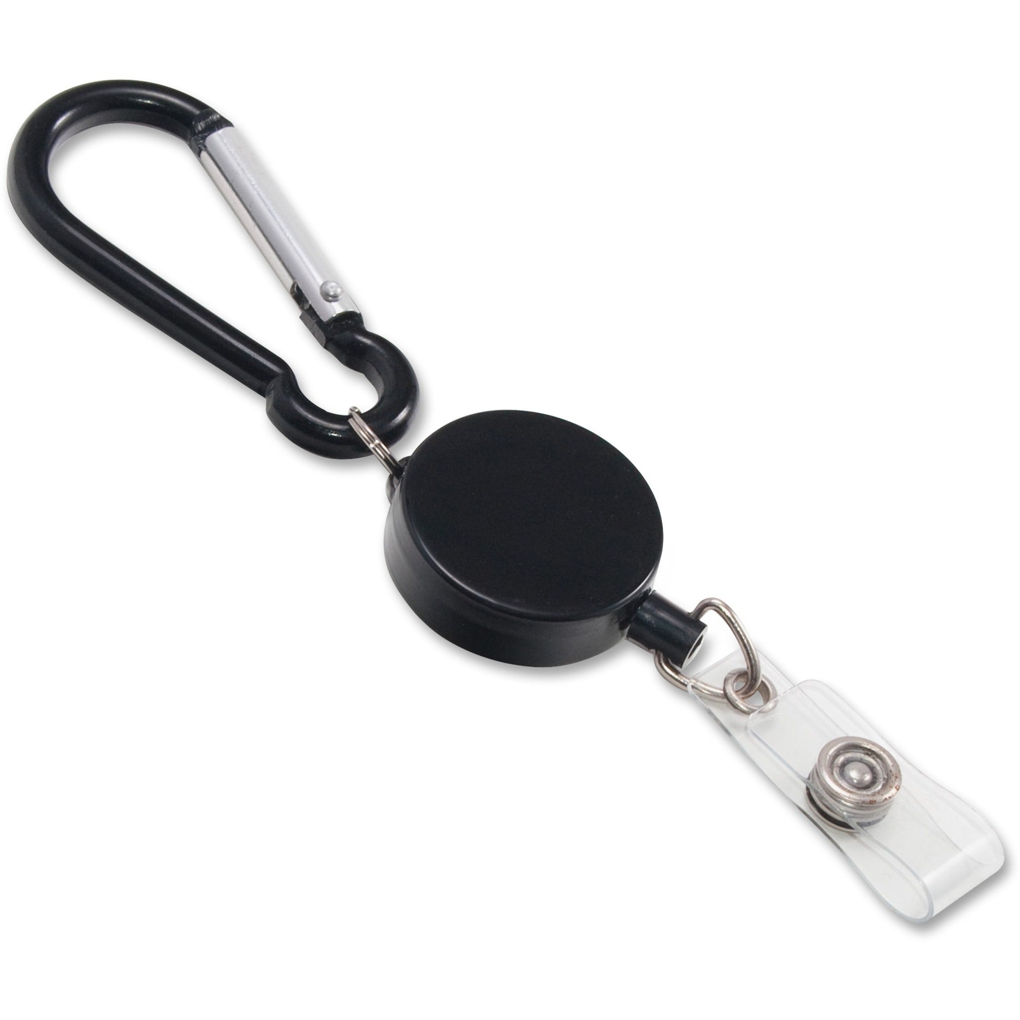 Metal Badge Reel/Carabiner Set, 24" Extension, Black, 5/Pack