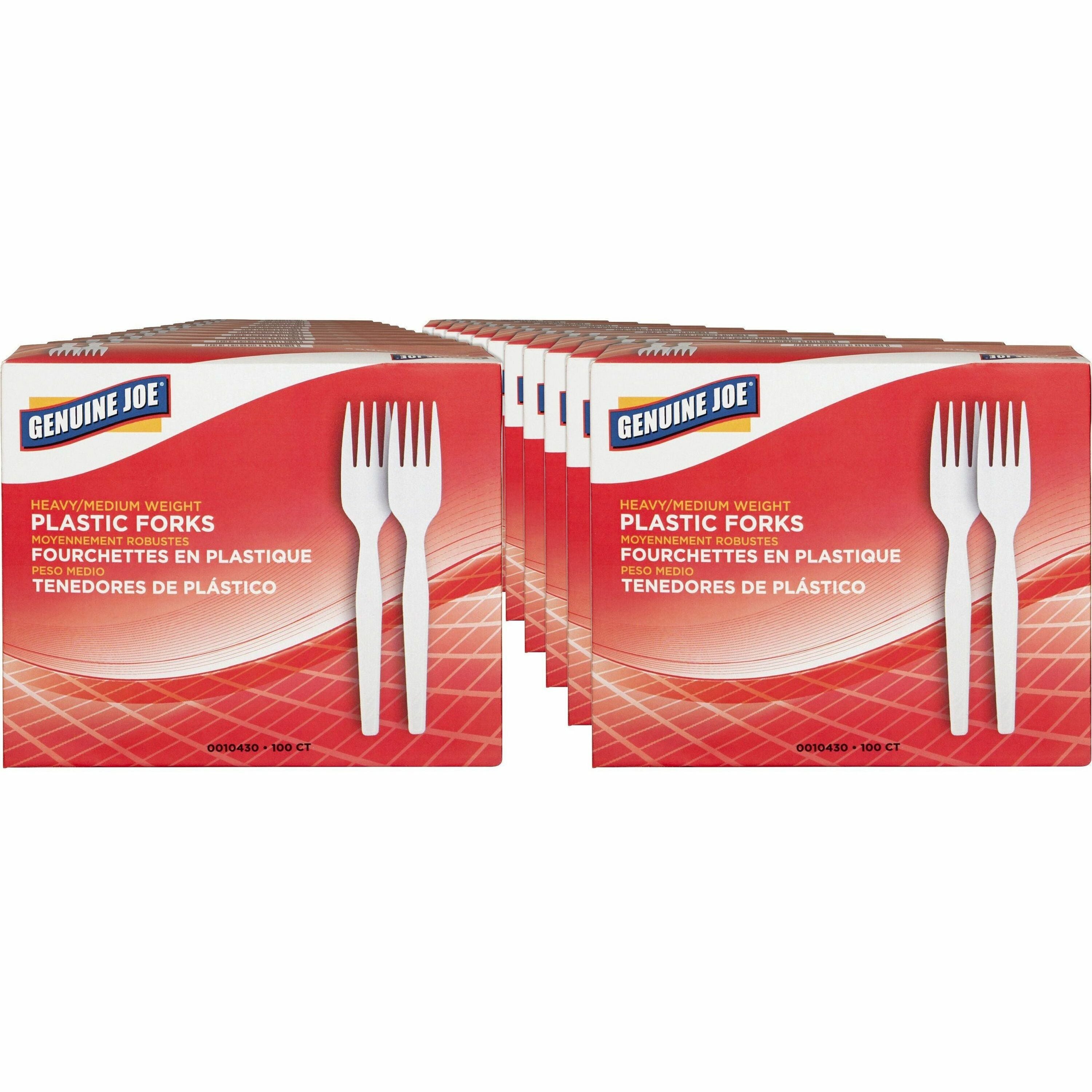 Genuine Joe Heavyweight White Plastic Forks - 100 / Box - 40/Carton - Disposable - White - 1