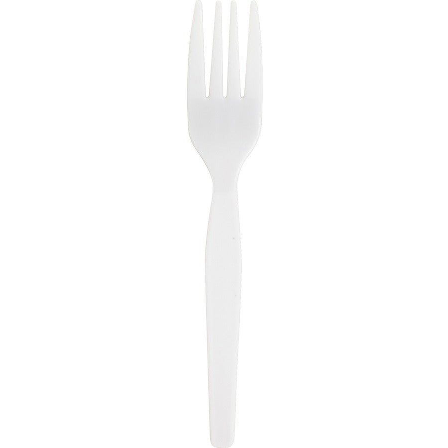 Genuine Joe Heavyweight White Plastic Forks - 100 / Box - 40/Carton - Disposable - White - 5