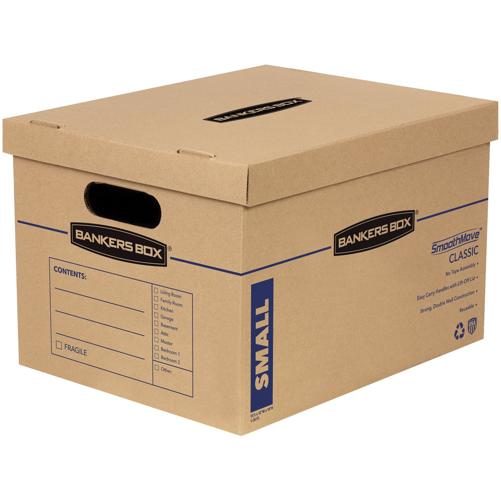 SmoothMove Classic Moving/Storage Boxes, Half Slotted Container (HSC), Small, 12" x 15" x 10", Brown/Blue, 20/Carton