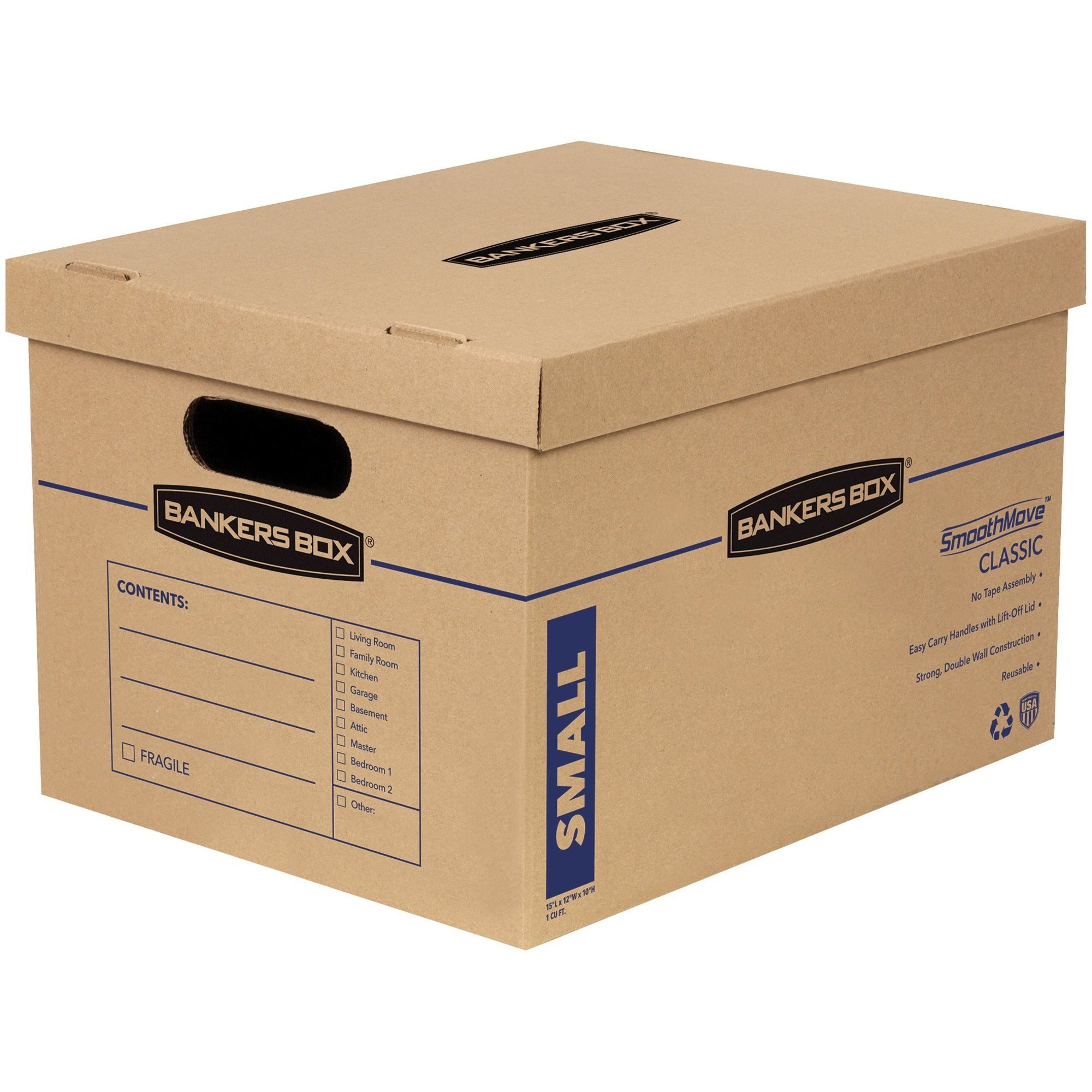 SmoothMove Classic Moving/Storage Boxes, Half Slotted Container (HSC), Small, 12" x 15" x 10", Brown/Blue, 20/Carton