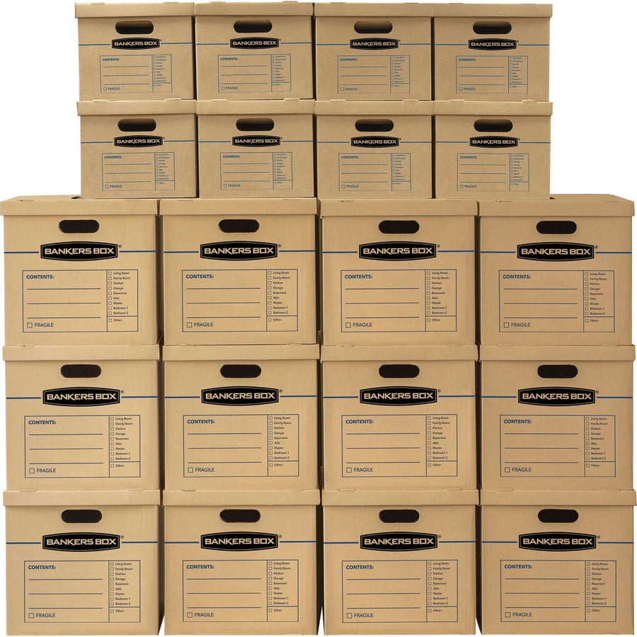 SmoothMove Classic Moving/Storage Boxes, Half Slotted Container (HSC), Small, 12" x 15" x 10", Brown/Blue, 20/Carton