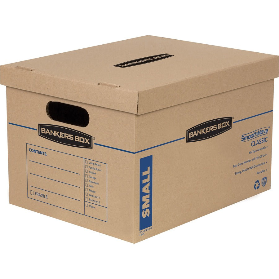 SmoothMove Classic Moving/Storage Boxes, Half Slotted Container (HSC), Small, 12" x 15" x 10", Brown/Blue, 20/Carton