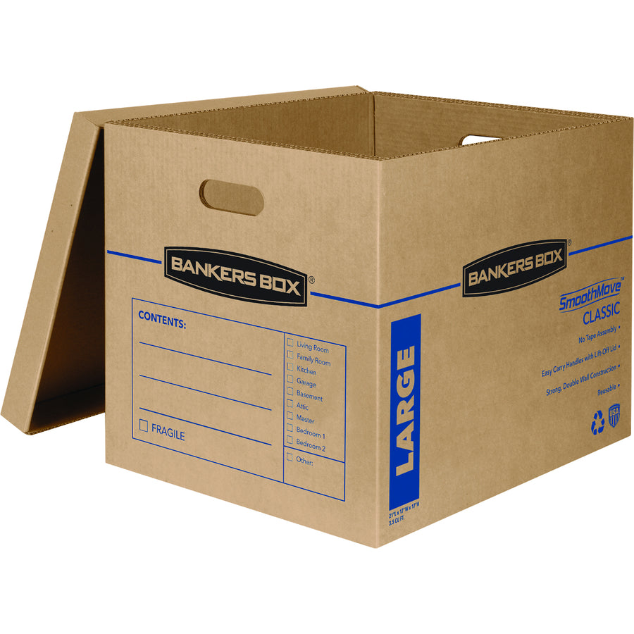 SmoothMove Classic Moving/Storage Boxes, Half Slotted Container (HSC), Large, 17" x 21" x 17", Brown/Blue, 5/Carton