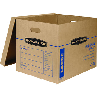 SmoothMove Classic Moving/Storage Boxes, Half Slotted Container (HSC), Large, 17" x 21" x 17", Brown/Blue, 5/Carton