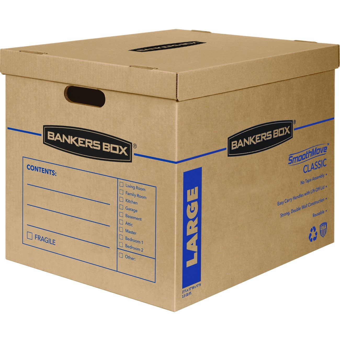 SmoothMove Classic Moving/Storage Boxes, Half Slotted Container (HSC), Large, 17" x 21" x 17", Brown/Blue, 5/Carton