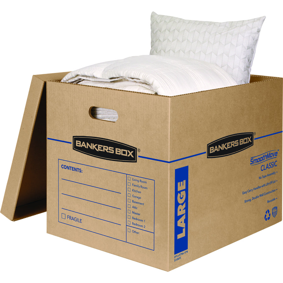 SmoothMove Classic Moving/Storage Boxes, Half Slotted Container (HSC), Large, 17" x 21" x 17", Brown/Blue, 5/Carton
