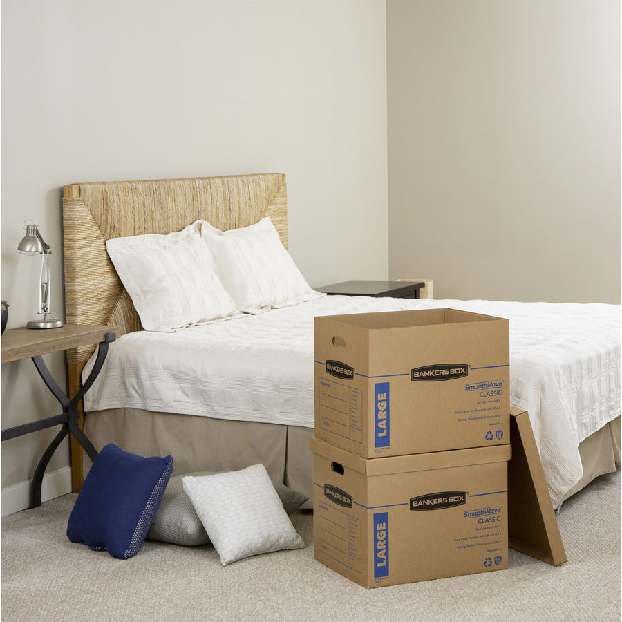 SmoothMove Classic Moving/Storage Boxes, Half Slotted Container (HSC), Large, 17" x 21" x 17", Brown/Blue, 5/Carton