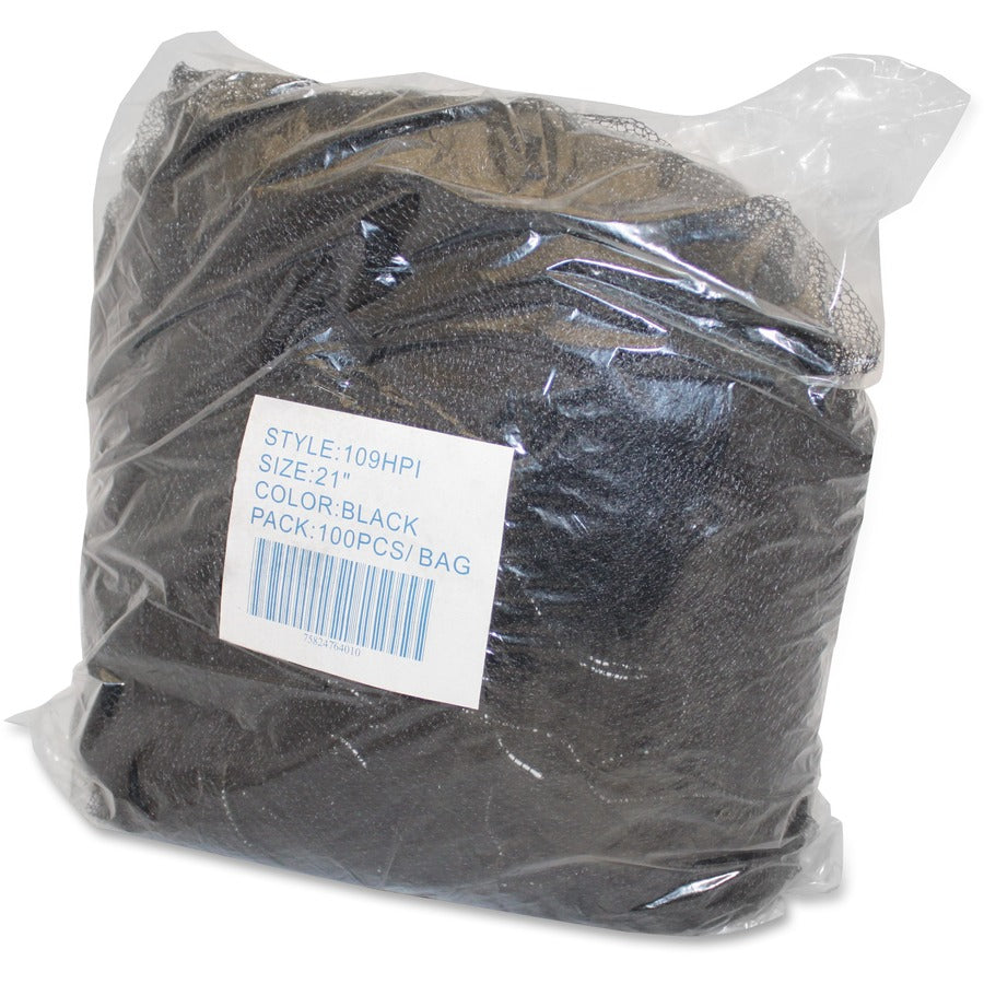 Genuine Joe Black Nylon Hair Net - Recommended for: Food Handling, Food Processing - Large Size - 21" Stretched Diameter - Contaminant Protection - Nylon - Black - Comfortable, Lightweight, Durable, Tear Resistant - 100 / Pack