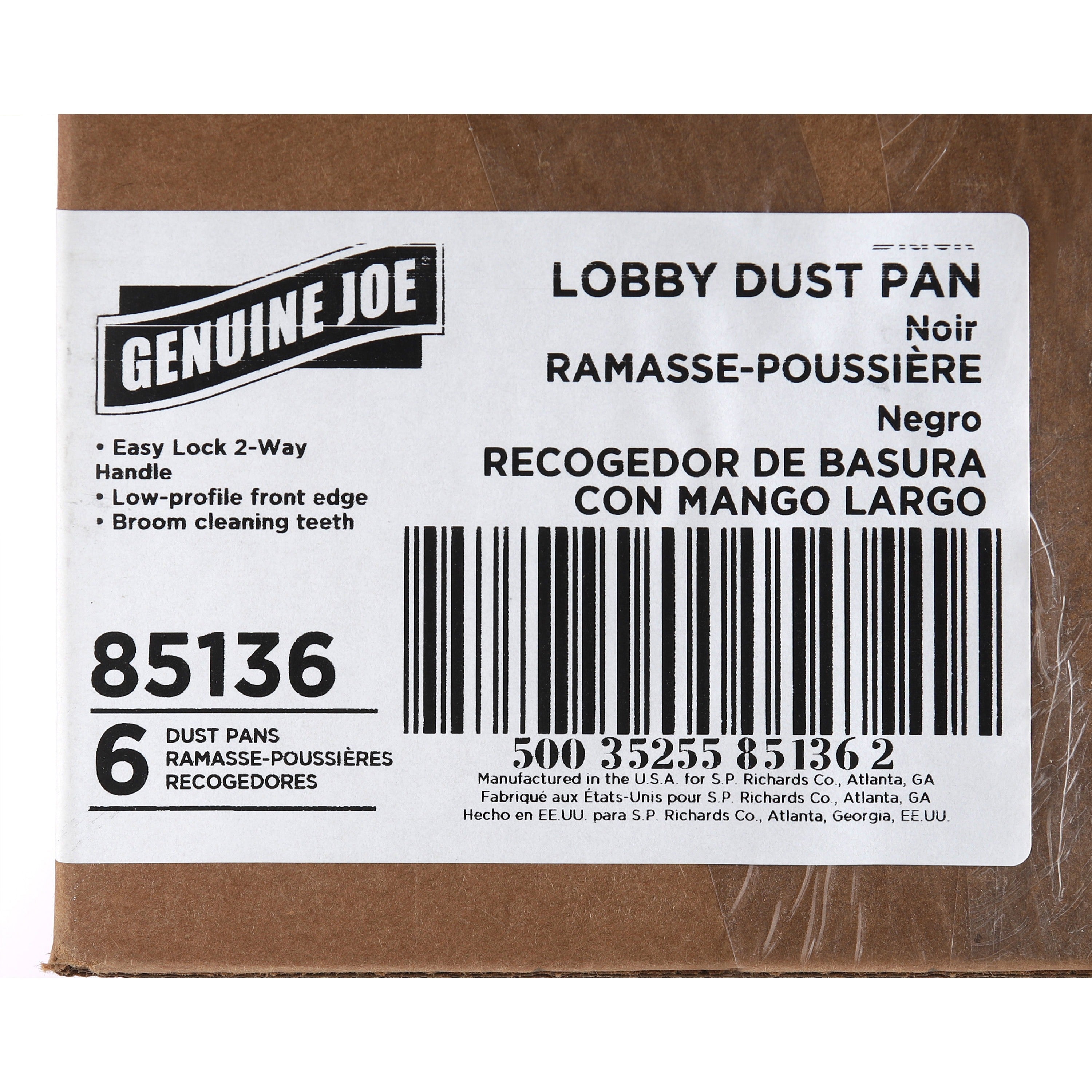 Genuine Joe Lobby Dust Pan - 12" Wide - 30" Handle - Plastic - Black - 1 Each - 2