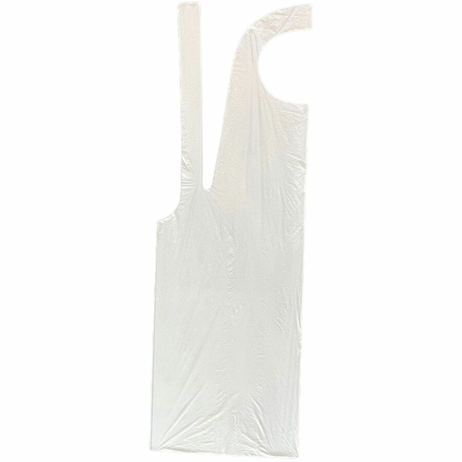Genuine Joe 50" Disposable Poly Apron - Polyethylene - For Food Service, Manufacturing - White - 100 / Pack