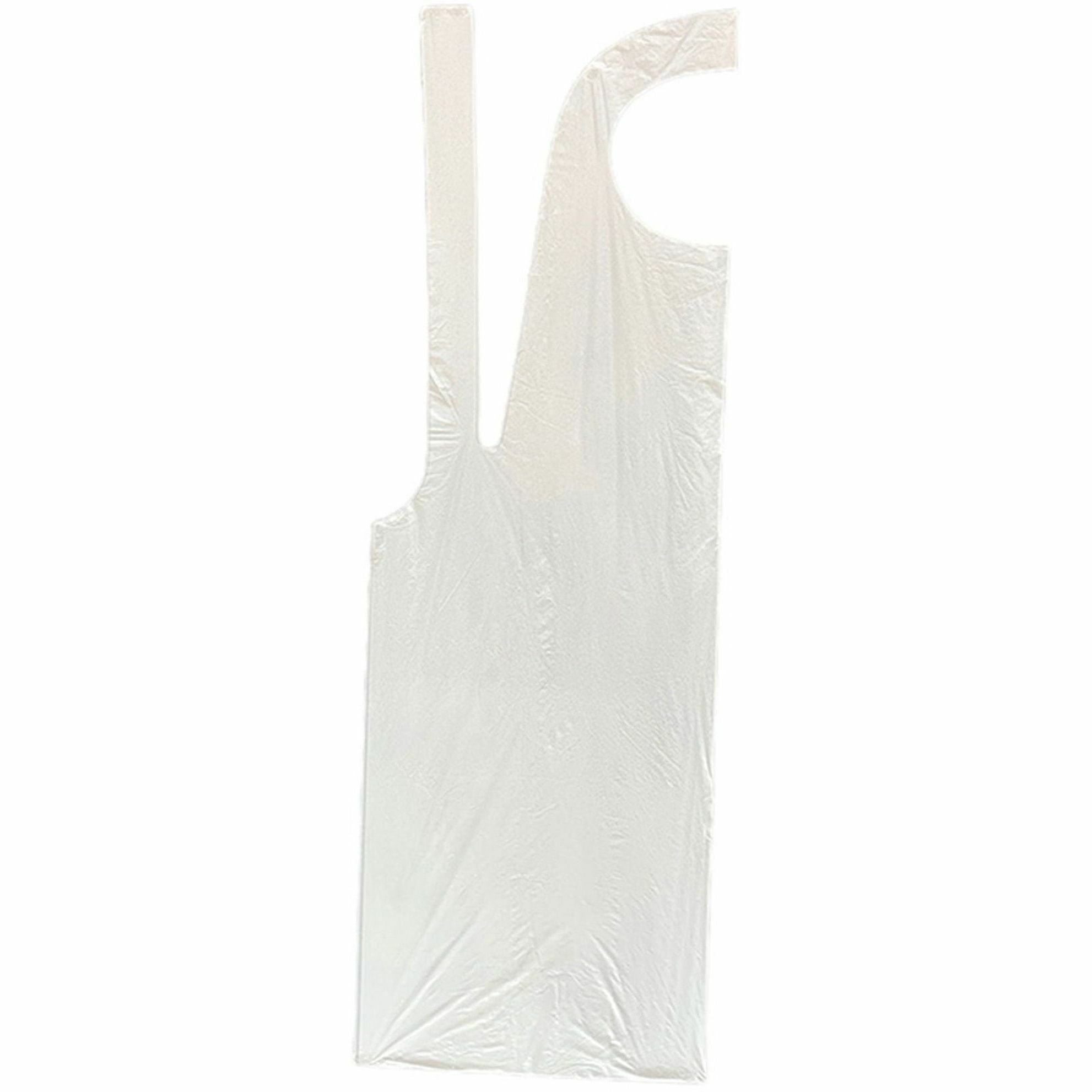 Genuine Joe 50" Disposable Poly Apron - Polyethylene - For Food Service, Manufacturing - White - 100 / Pack - 