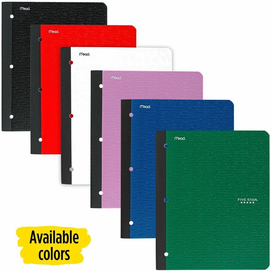 five-star-11-1-subject-wireless-notebook-80-sheets-sewn-college-ruled-3-holes-9-1-8-x-11-blackplastic-cover-pocket-perforated-bleed-resistant-easy-tear-durable-cover-1-each_mea09294 - 2