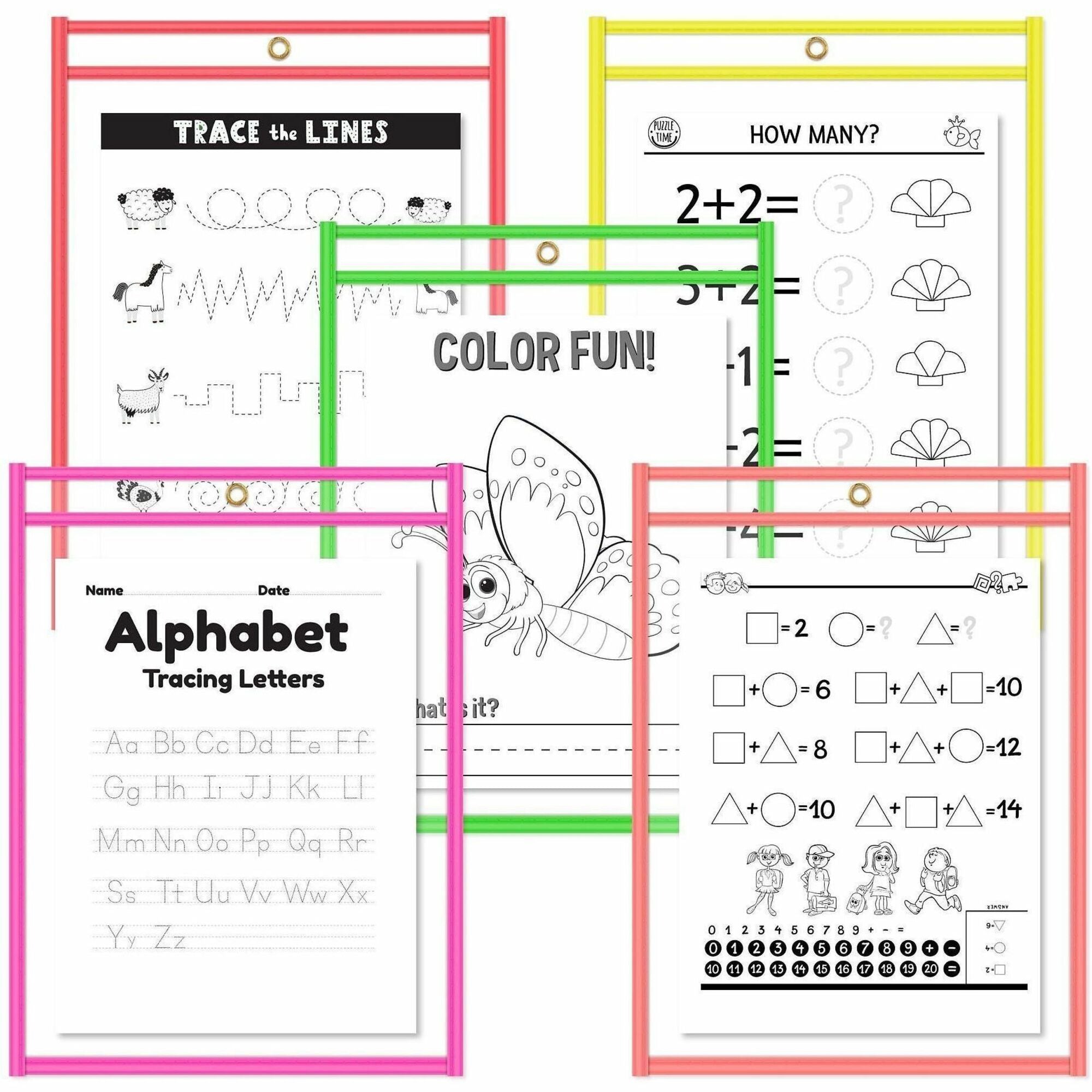 Reusable Dry Erase Pockets, 9 x 12, Assorted Neon Colors, 25/Box