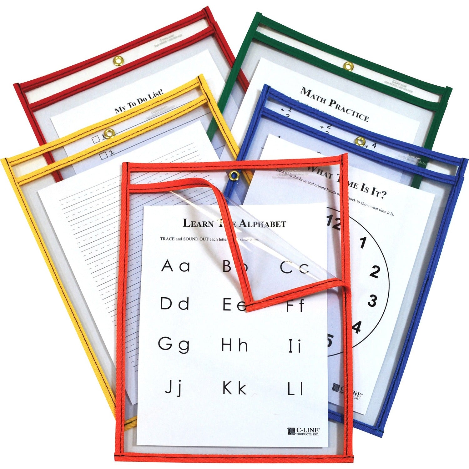 Reusable Dry Erase Pockets, Easy Load, 9 x 12, Assorted Primary Colors, 25/Pack