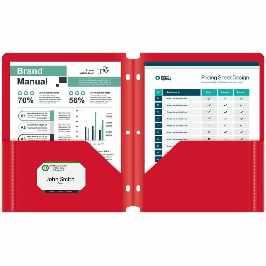Two-Pocket Heavyweight Poly Portfolio Folder, 3-Hole Punch, 11 x 8.5, Red, 25/Box