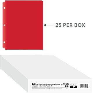 Two-Pocket Heavyweight Poly Portfolio Folder, 3-Hole Punch, 11 x 8.5, Red, 25/Box