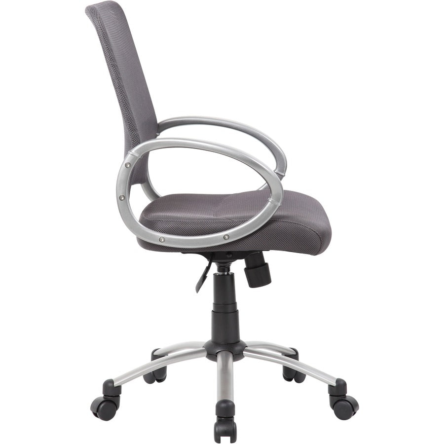 Boss Mesh Back Chair - Charcoal Gray Mesh Seat - Chrome, Black Pewter Frame - 5-star Base - Charcoal Gray - 1 Each