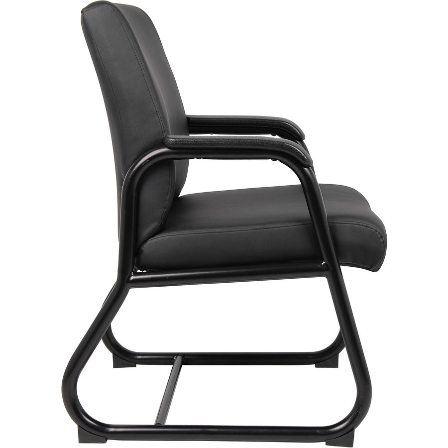 Boss Heavy Duty Guest Chair - Black Vinyl Seat - Black Metal Frame - Sled Base - Black - 1 Each