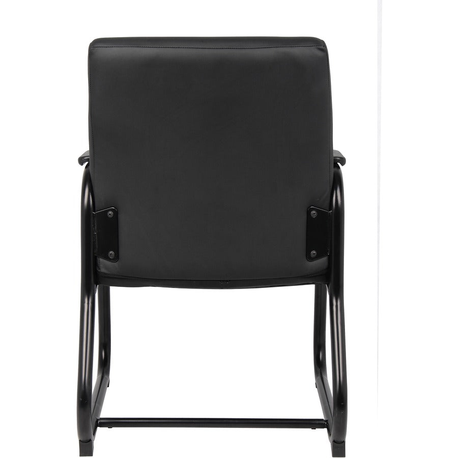 Boss Heavy Duty Guest Chair - Black Vinyl Seat - Black Metal Frame - Sled Base - Black - 1 Each