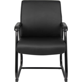 Boss Heavy Duty Guest Chair - Black Vinyl Seat - Black Metal Frame - Sled Base - Black - 1 Each