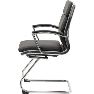 Boss Contemporary Executive Guest Chair In Caressoft Plus - Black Vinyl Seat - Cantilever Base - Black - 1 Each