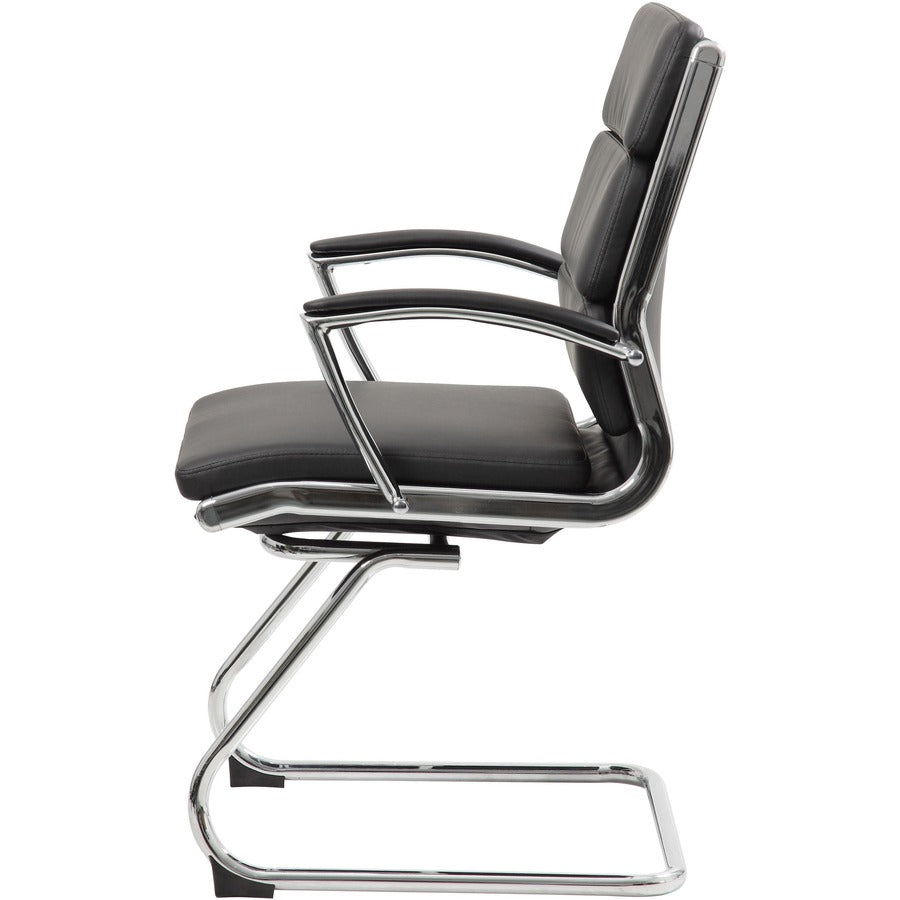 Boss Contemporary Executive Guest Chair In Caressoft Plus - Black Vinyl Seat - Cantilever Base - Black - 1 Each