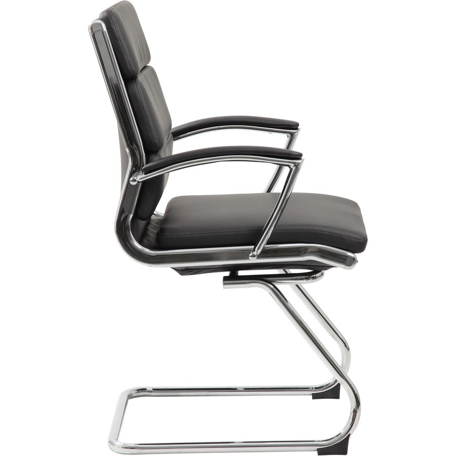Boss Contemporary Executive Guest Chair In Caressoft Plus - Black Vinyl Seat - Cantilever Base - Black - 1 Each