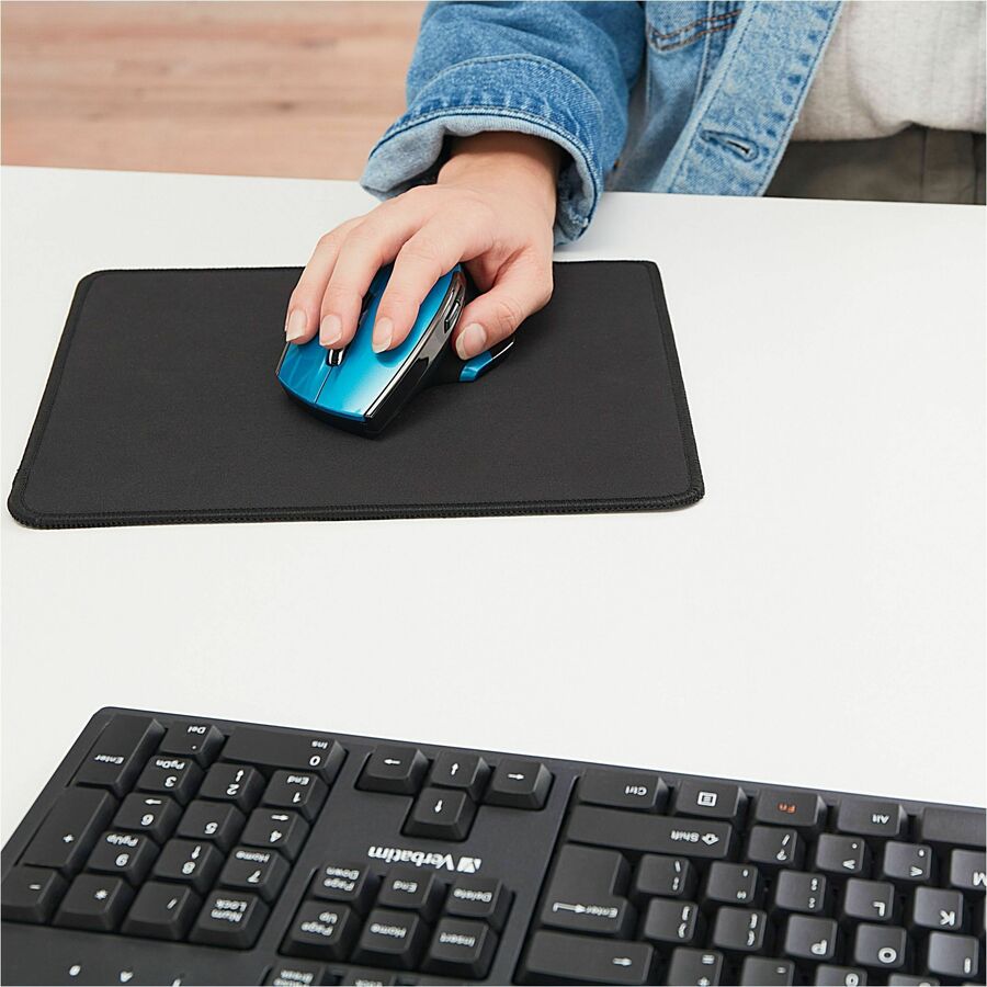 Verbatim Wireless Desktop 8-Button Deluxe Mouse - Blue LED/Optical - Wireless - Radio Frequency - Blue - 1 Pack - USB - 1600 dpi - Scroll Wheel - 8 Button(s)