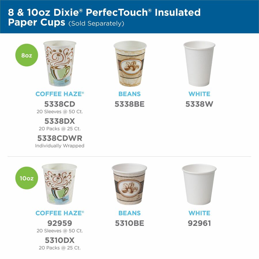 Dixie PerfecTouch 10 oz Hot Coffee Cup and Lid Sets by GP Pro - 50 / Pack - 6 / Carton - White - Coffee, Hot Drink, Beverage - 2