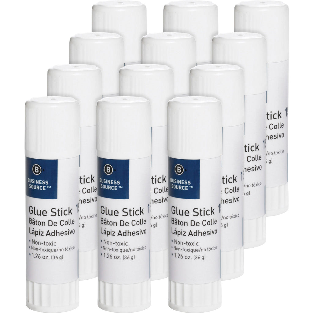 Business Source Glue Stick - 1.26 oz - 12 / Pack - White - 