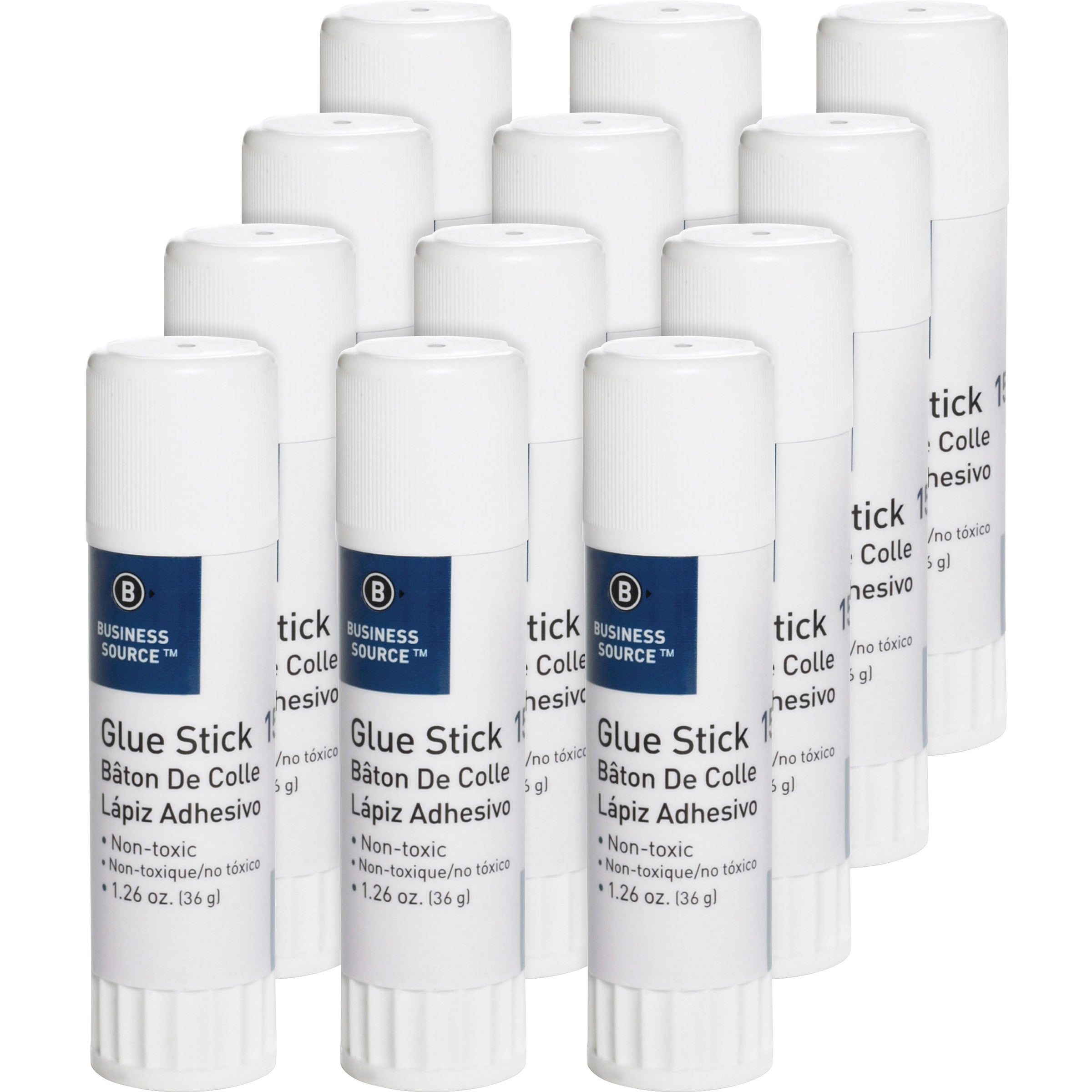 Business Source Glue Stick - 1.26 oz - 12 / Pack - White - 