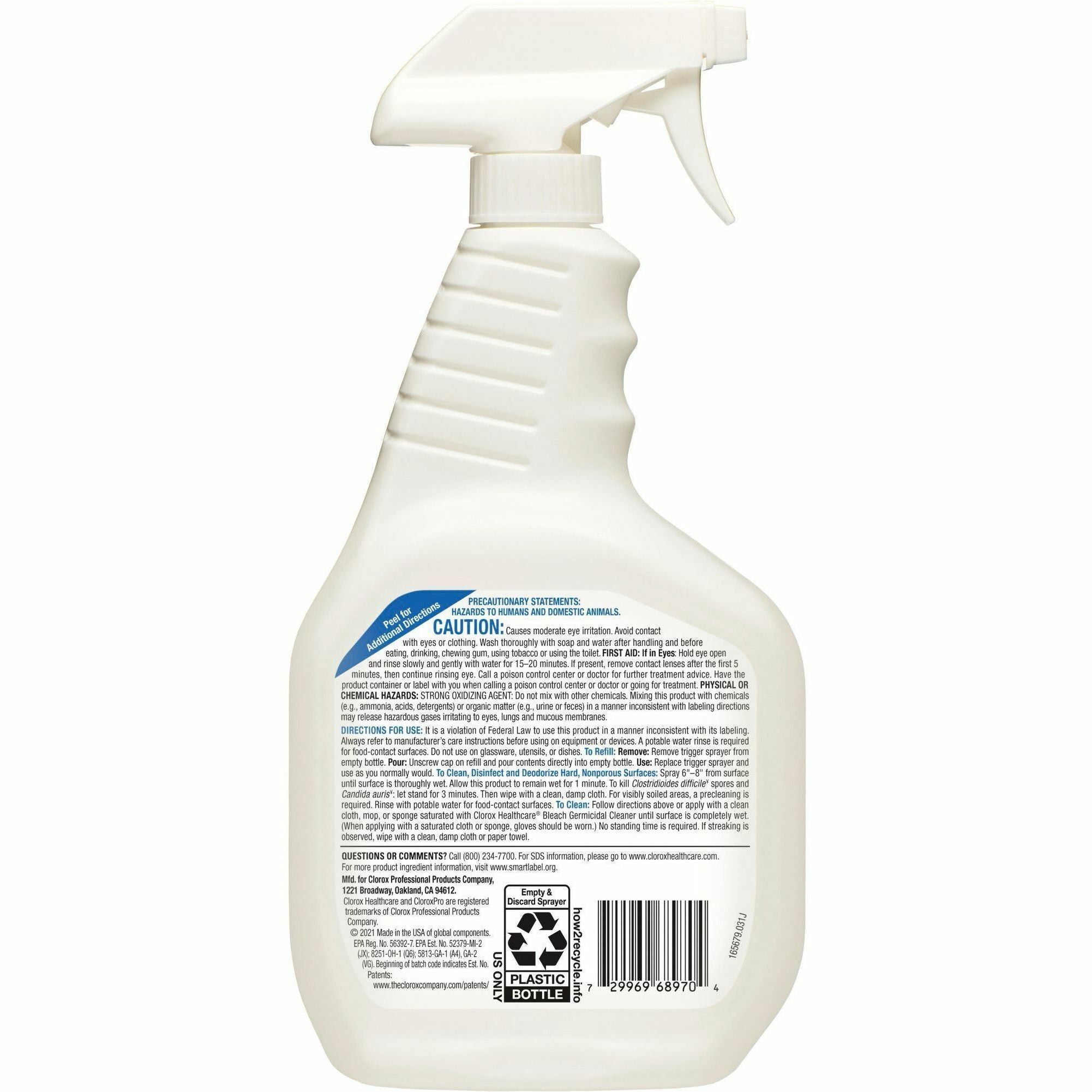 Clorox Healthcare Bleach Germicidal Cleaner - For Multipurpose - Ready-To-Use - 32 fl oz (1 quart)Bottle - 6 / Carton - White, Clear - 4