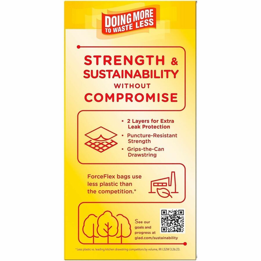 Glad ForceFlex Tall Kitchen Drawstring Trash Bags - Fresh Clean with Febreze Freshness - 13 gal Capacity - 24" Width x 27.38" Length - 1.05 mil (27 Micron) Thickness - Drawstring Closure - White - 6/Carton - 40 Per Box - Kitchen