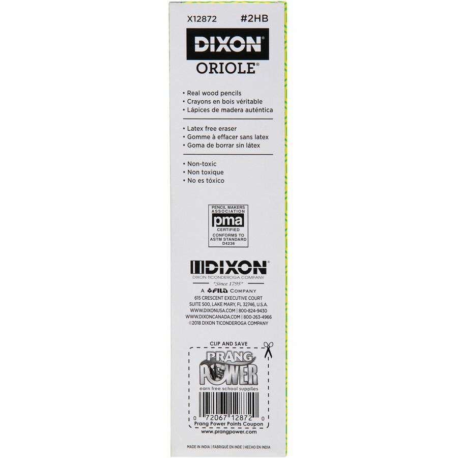 Dixon Nontoxic Chalk Sticks - #2 Lead - Black Lead - Yellow Wood Barrel - 72 / Pack