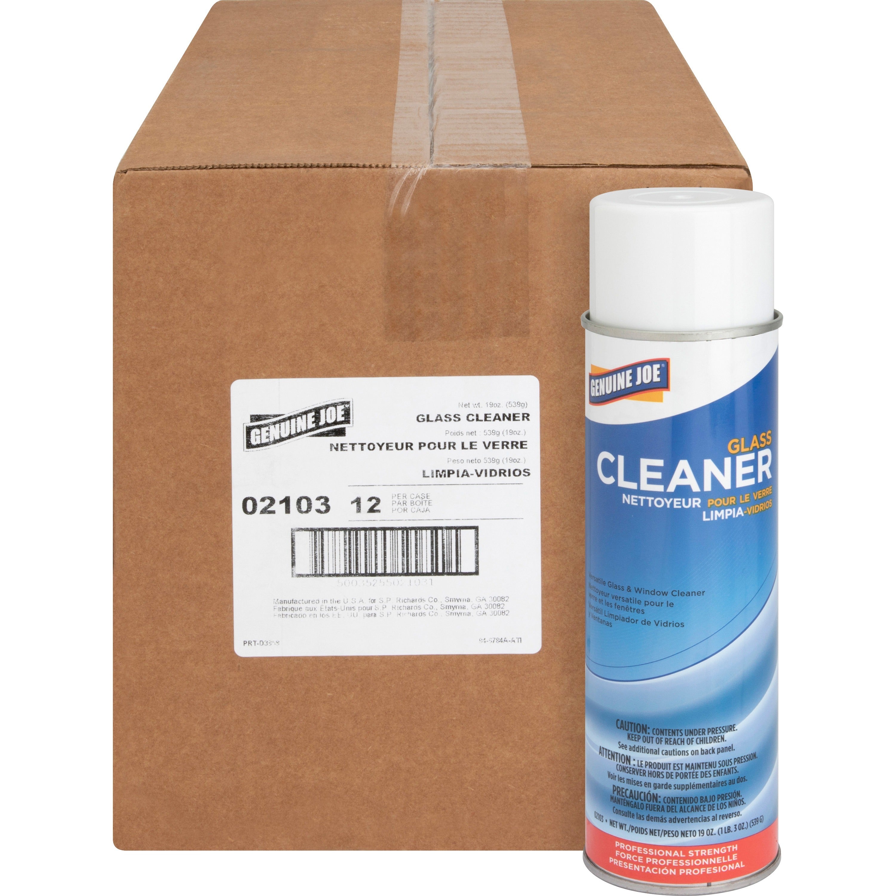 Genuine Joe Glass Cleaner Aerosol - For Multi Surface - Ready-To-Use - 19 oz (1.19 lb) - 12 / Carton - Non-streaking - White - 
