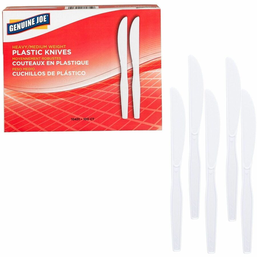 Genuine Joe Heavyweight Disposable Knives - 100 / Box - 40/Carton - Disposable - White