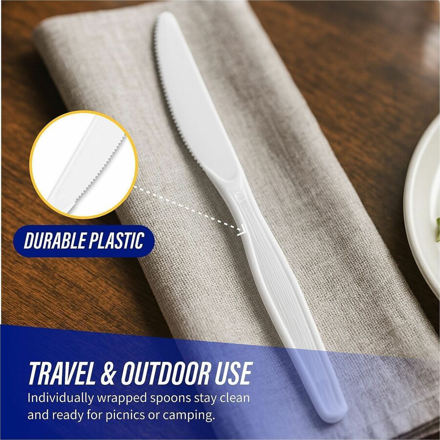 Genuine Joe Heavyweight Disposable Knives - 100 / Box - 40/Carton - Disposable - White