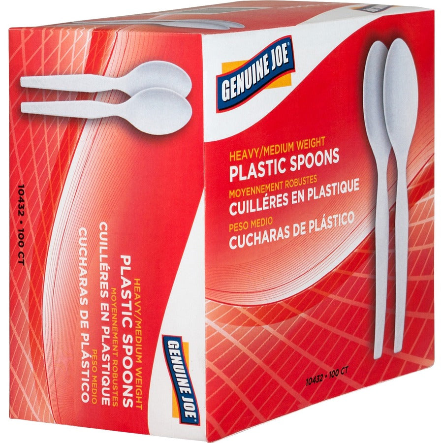 Genuine Joe Heavyweight Disposable Spoons - 100 / Box - 40/Carton - Disposable - White
