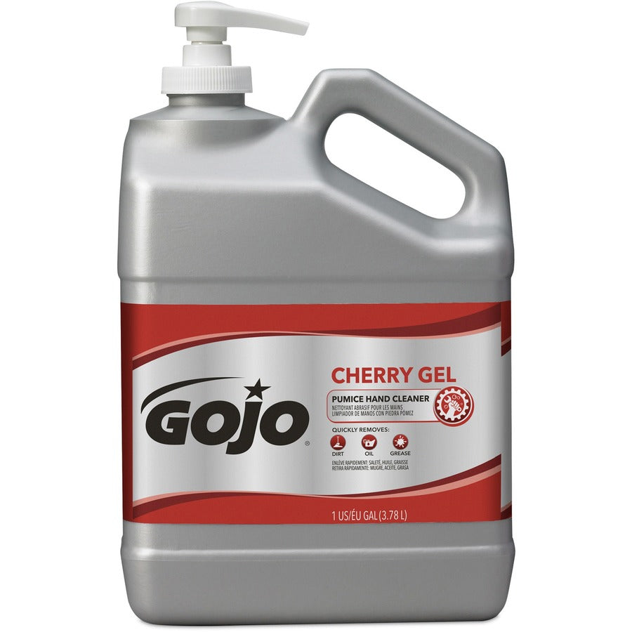 Gojo Cherry Gel Pumice Hand Cleaner - Cherry ScentFor - 1 gal (3.8 L) - Pump Bottle Dispenser - Dirt Remover, Oil Remover, Grease Remover, Paint Remover, Tar Remover - Hand, Skin - Heavy Duty, pH Balanced, Pleasant Scent - 2 / Carton